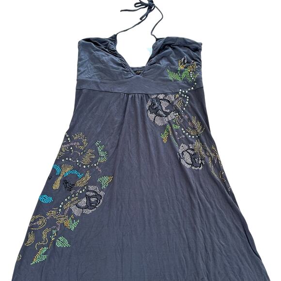 Ed Hardy Gray Beaded Halter Maxi Dress Sz M - Picture 2 of 7